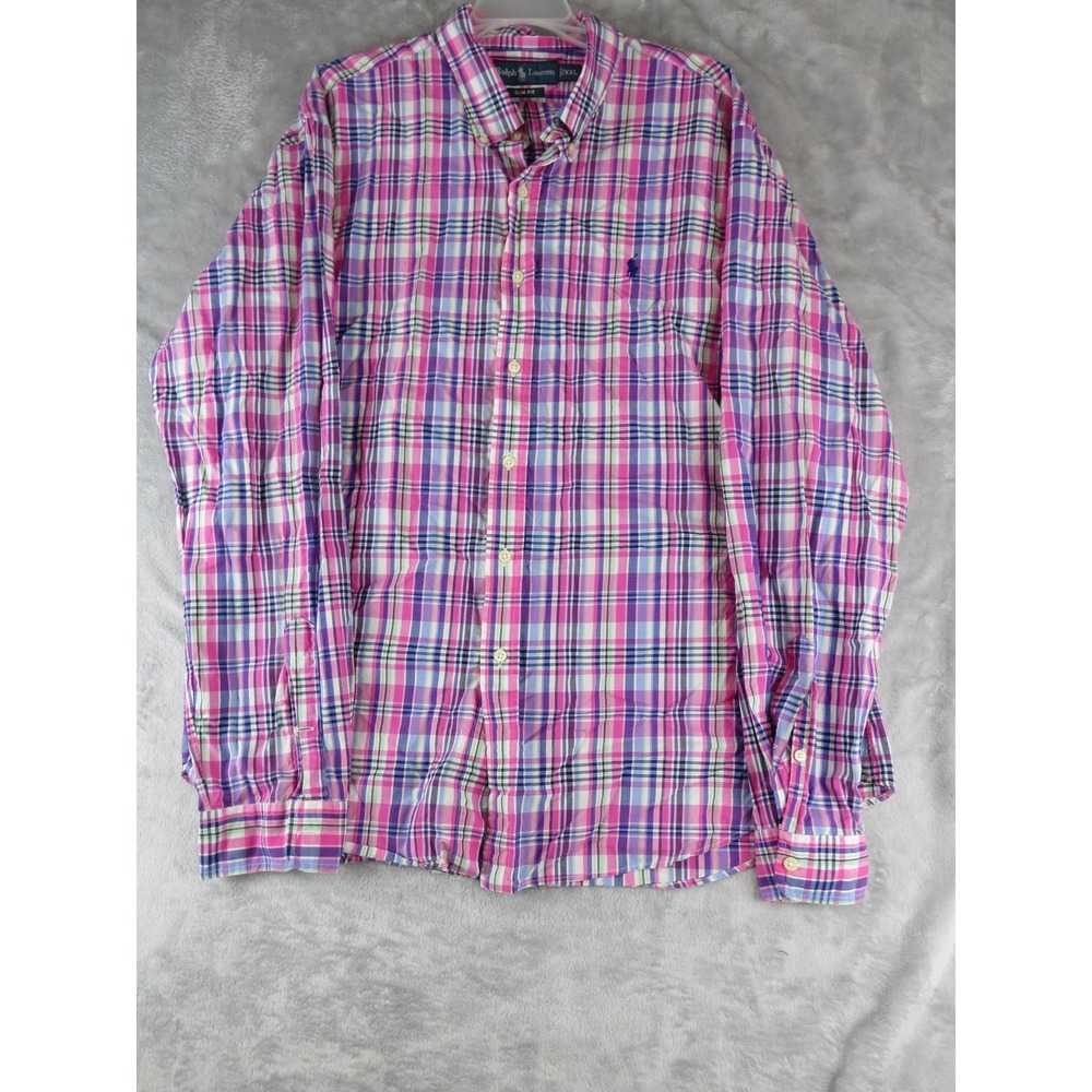 Ralph Lauren‎ Shirt Mens 2XL Slim Fit Plaid Button Down Pony Casual
